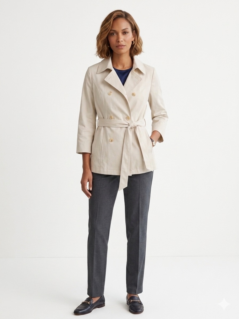 Brooks Brothers 346 Cream Double Breasted Belted Trench Jacket Coat Size 12
